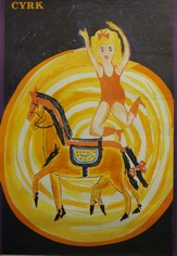 Circus; Girl riding two horses