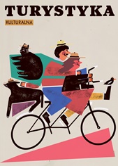 poster turystyka kulturalna ludzie i zwierzeta na rowerze, jakub zasada